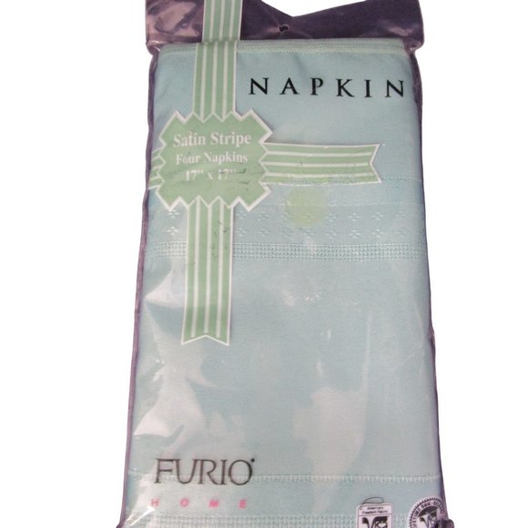 Furio Satin Stripe Oblong Tablecloth Four Napkin Set NOS Vintage 1996 Jade Green - Picture 3 of 13